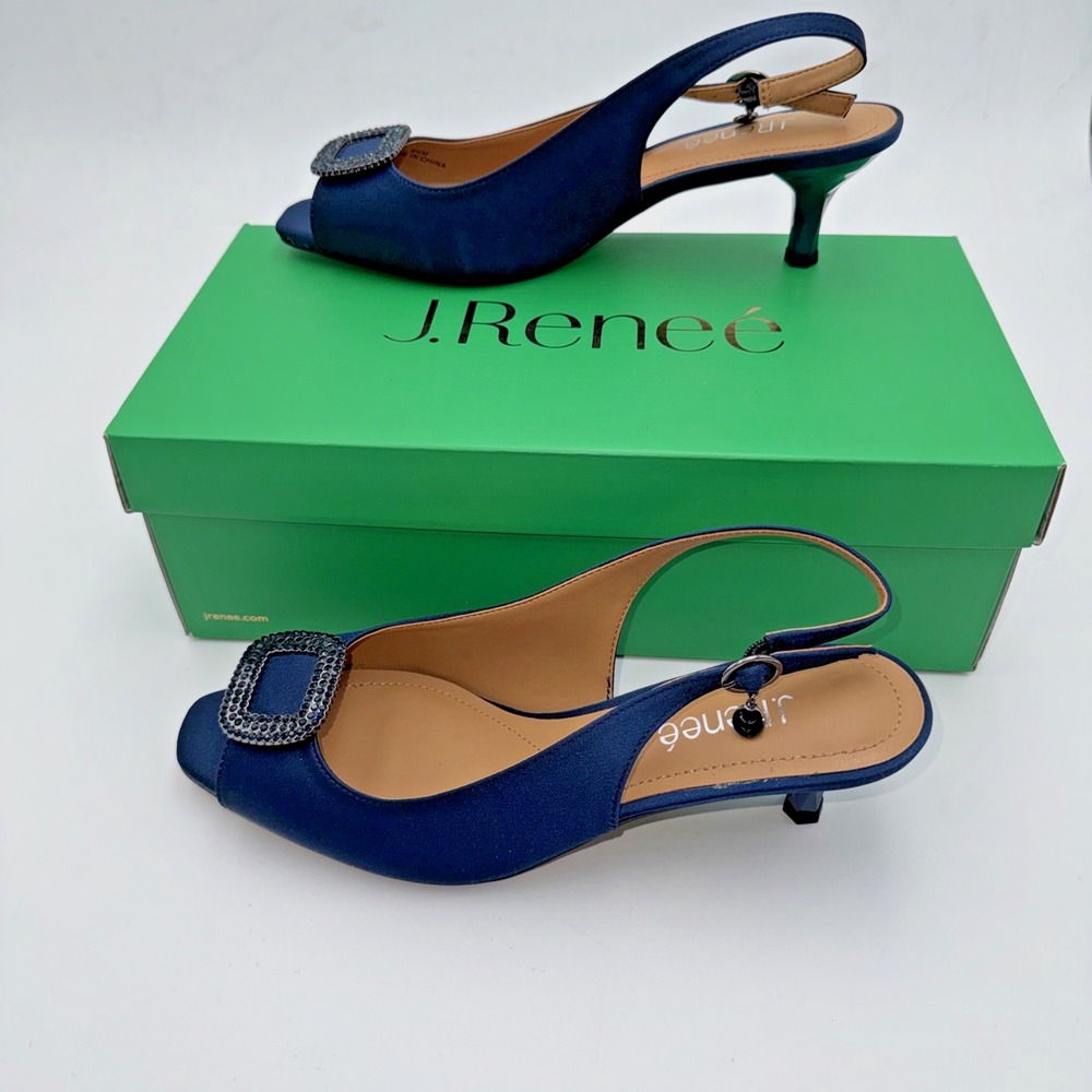 J. Renee Madeleina Women's 8.5M Sandal Madele-Sanvy Navy Satin